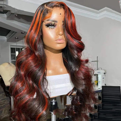 Lace Frontal Burgundy Highlight Closure Wig